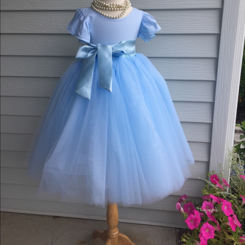 Girls Light baby blue tutu tulle skirt with sash